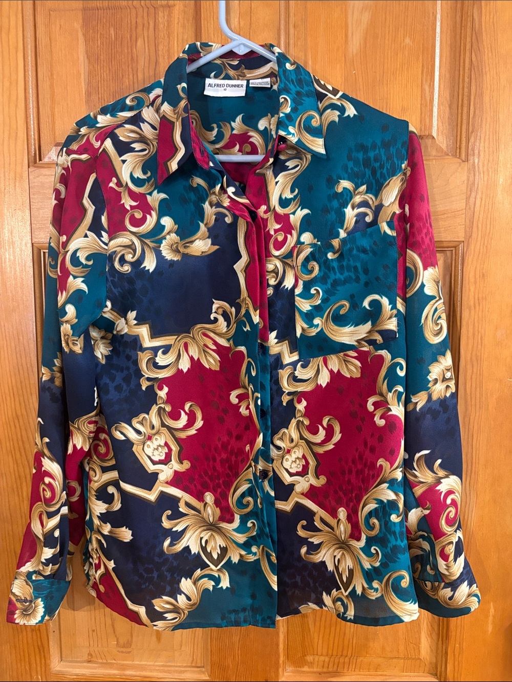 Alfred Dunner Teal, Burgundy & Navy Baroque Print Button-Down Shirt